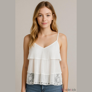 𝅺American Eagle Brand Lace Ruffle Embroidered Cami Tank Top